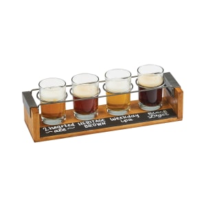 151-2201199 4 Section Beer Taster Flight w/ Chalkboard - Wire Rings, Wood