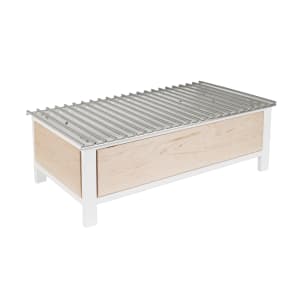 151-2241371 Rectangular Chafer Alternative - 19 3/4"W x 10"D x 6 3/4"H, Maple Wood/White Metal