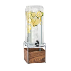 151-3703349 3 gal Beverage Dispenser w/ Ice Tube - Plastic Container, Walnut/Chrome Base