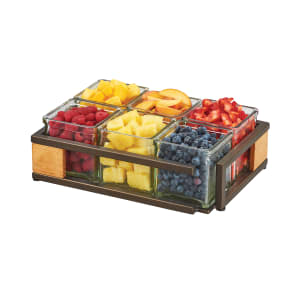 151-3910684 Rectangular 3 Compartment Condiment Jar Display - Clear/Brown