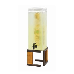 151-3906384 3 gal Beverage Dispenser w/ Ice Tube - Plastic Container, Wood/Bronze Base