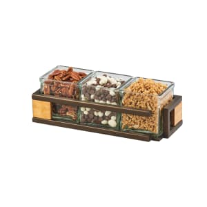 151-3910384 Rectangular 3 Compartment Condiment Jar Display - Clear/Brown
