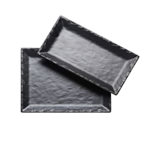 151-345913765M 13" x 7" Rectangular Platter - Melamine, Black Faux Slate