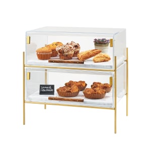 151-3706181346 2 Tier Pastry Display w/ Hinged Doors - Brass Frame, Acrylic