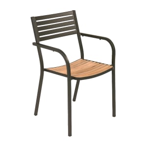 185-267ABRONZE Segno Indoor/Outdoor Stackable Armchair - Brown Teak w/ Bronze Steel Frame