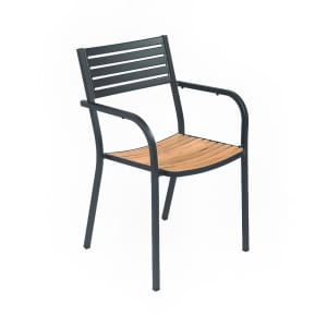 185-267AIRON Segno Indoor/Outdoor Stackable Armchair - Brown Teak w/ Gray Steel Frame