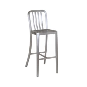 185-1205 Bar Stool w/ Vertical Back & Metal Seat, Brushed Aluminum