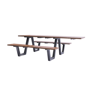 185-1821A404 Rectangular Outdoor Picnic Table w/ (2) Benches - 96" x 70", Antique Iron...