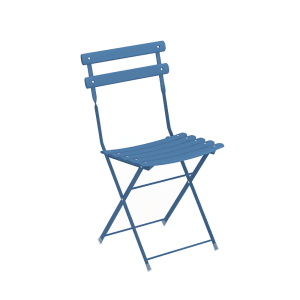 185-31416 Outdoor Folding Side Chair w/ Steel Slat Back & Seat - Steel Frame, Marine Blue