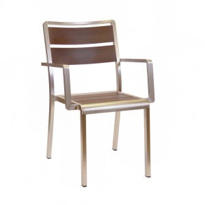 185-1120401 Sid Indoor/Outdoor Stackable Armchair - Brown Aluminum w/ Silver Aluminum Frame
