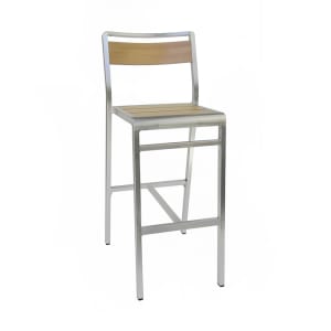 185-1220401 42 1/2" Sid Barstool w/ Oak Slat Back & Seat - Aluminum, Silver