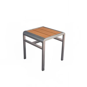 185-1021401 17" Sid Stool/Side Table w/ Oak Wood Look Aluminum Slat Seat & Brushed Alumi...