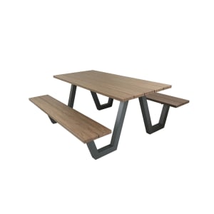 185-1821404 Rectangular Outdoor Picnic Table w/ (2) Benches - 96" x 70", Antique Iron &...