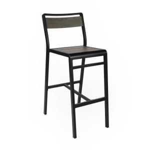 185-1220400 42 1/2" Sid Barstool w/ Gray Slat Back & Seat - Aluminum, Black