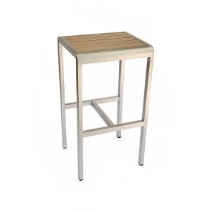 185-1221401 30" Sid Backless Barstool w/ Oak Slat Seat - Aluminum, Silver