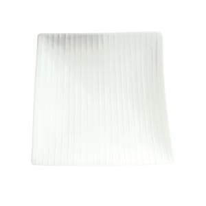 057-70761N Trapezoid Striped Fusion Plate - 5 3/4" x 5 1/2", Ceramic, White