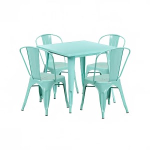 916-ETCT002430MINT 31 1/2" Square Table & (4) Chair Set - Steel, Mint