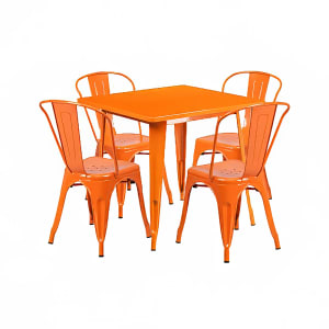 916-ETCT002430OR 31 1/2" Square Table & (4) Chair Set - Steel, Orange