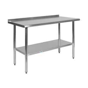 916-NHWT2448BSPGG 48" 18 ga Work Table w/ Undershelf & 430 Series Stainless Flat Top, 1 1/2" Backsplash