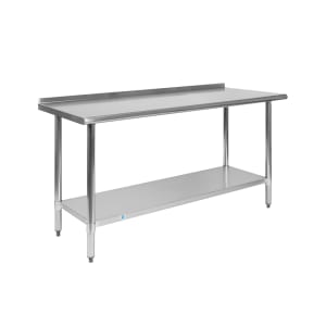 916-NHWT2460BSPGG 60" 18 ga Work Table w/ Undershelf & 430 Series Stainless Flat Top, 1 1/2" Backsplash