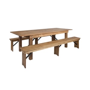 916-XAFA4 Rectangular Folding Farm Table & 96"W x 40"D x 30"H, Plank Top, Solid Pine Base