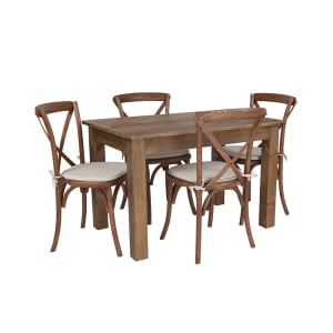 916-XAFA17 Rectangular Farm Table & (4) Cross Back Chair Set - 46"W x 30"D x 30"H, Plank Top, Pine Base