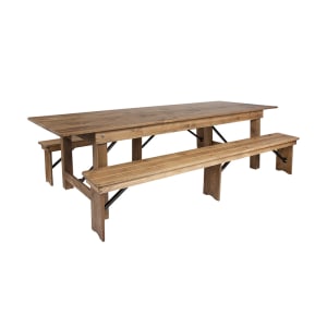 916-XAFA6 Rectangular Folding Farm Table & 108"W x 40"D x 30"H, Plank Top, Solid Pine Base