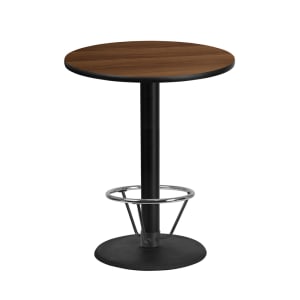 916-XR36WTR24B4CFR 36" Round Bar Height Table - Walnut Laminate Top, Cast Iron Base