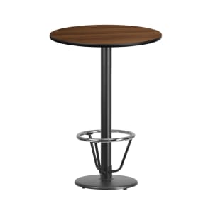 916-XR30WTR18B3CFR 30" Round Bar Height Table - Walnut Laminate Top, Cast Iron Base