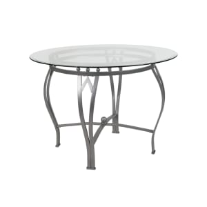 916-XUTBG24GG 42" Round Syracuse Dining Table w/ Glass Top - 29 1/2"H, Metal Frame, Silver