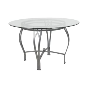 916-XUTBG22GG 48" Round Syracuse Dining Table w/ Glass Top - 29 1/2"H, Metal Frame, Silver