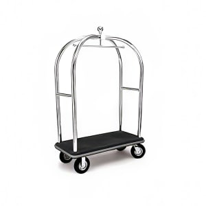 650-2537 Birdcage Luggage Cart w/ (2) Push Bars & Carpeted Deck - 48"L x 24"W x 72"H, Polished Steel