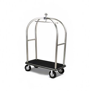 650-2528DT Birdcage Luggage Cart w/ (2) Push Bars & Carpeted Deck - 48"L x 24"W x 72"H, Textured Steel