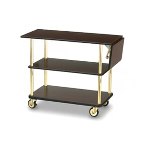 650-4541 Room Service Cart w/ (3) Shelves & (1) Drop Leaf - 39"L x 18"W x 31"H, Laminate/Brass