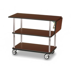 650-4542 Room Service Cart w/ (3) Shelves & Drop Leaf - 39"L x 18"W x 31"H, Laminate/Brushed Stainless