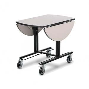 650-4969 Oval Room Service Table w/ (2) Bi Fold Drop Leaves - 36"L x 43"W, Stone Matrix Laminate/Black Steel