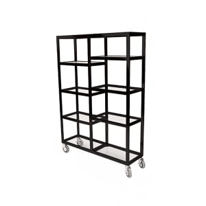 650-6570 Mobile Display Tower w/ (8) Glass Shelves & Brass Frame - 48"L x 14"W x 68 1/2"H