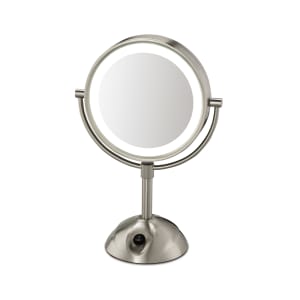 141-BE119WH Tabletop LED Lighted Vanity Mirror - 8 1/2"D x 15 3/4"H, Satin Nickel, 120v