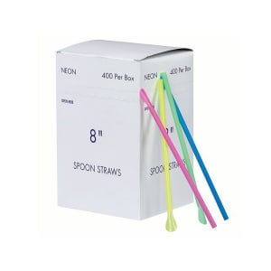 231-1120 8" Neon Plastic Disposable Spoon Straws