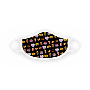 231-6665 Adult Face Mask w/ Elastic Ear Loops - Poly/Cotton, Black w/ Assorted Fun Foods