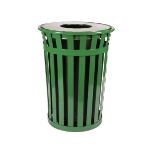 125-M3601FTGN 36 Gallon Outdoor Flat Bar Trash Can w/ Flat Top Lid, Green