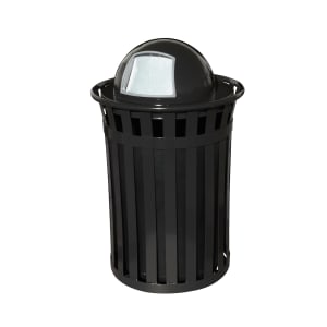 125-M3601DTBK 36 Gallon Outdoor Flat Bar Trash Can w/ Dome Top Lid, Black