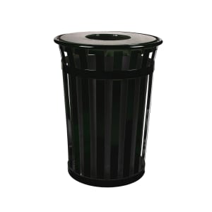 125-M3601FTBK 36 Gallon Outdoor Flat Bar Trash Can w/ Flat Top Lid, Black