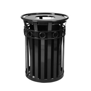 125-M3600RFTBK 40 Gallon Outdoor Flat Bar Trash Can w/ Flat Top Lid, Black