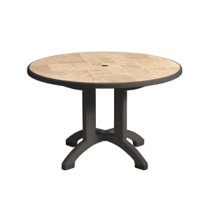 838-US701102 48" Round Aquaba Outdoor Table w/ Umbrella Hole - Resin, Charcoal/Toscana
