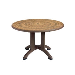 838-US715037 48" Round Aquaba Outdoor Table w/ Umbrella Hole - Resin, Bronze/Wicker