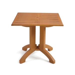 838-UT370008 32" Square Atlanta Outdoor Table w/ Umbrella Hole - Melamine, Teakwood