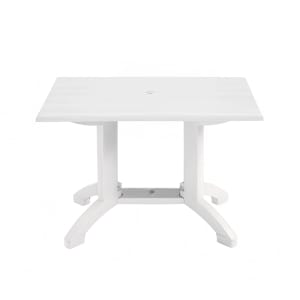 838-UT385004 Rectangular Atlanta Outdoor Table w/ Umbrella Hole - 48" x 32", Melamine, White