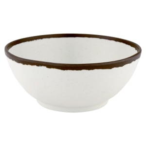 284-B303CRM 1 qt Round Melamine Salad Bowl, Cream w/ Brown Trim