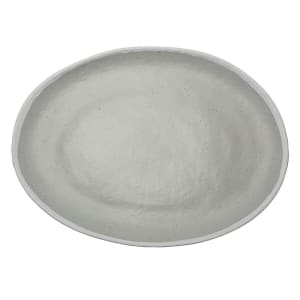284-P129DVG 11 3/4" x 9 1/4" Oval Dinner Plate - Melamine, Dove Gray w/ White Trim